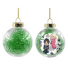 Transparent Christmas tree ball ornament with green filling 8cm