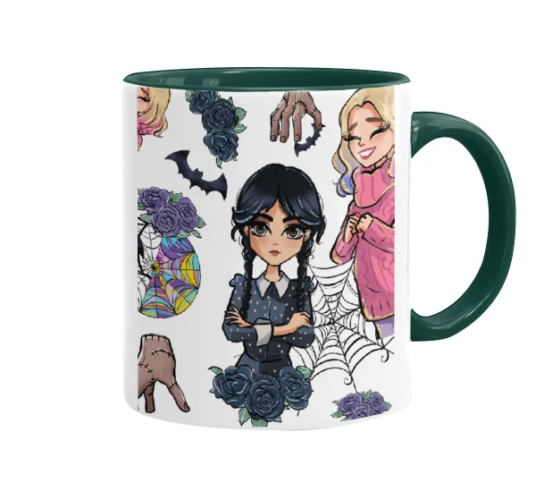Wednesday and Enid Sinclair — Mug colored green, ceramic, 330ml