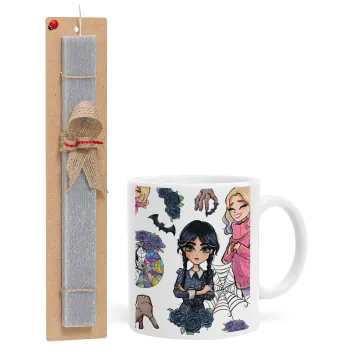 Wednesday and Enid Sinclair, Easter Set, Ceramic Cup (330ml) & Easter aromatic flat candle (30cm) (GRAY)