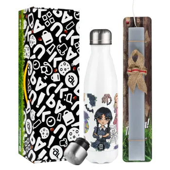 Wednesday and Enid Sinclair, Easter candle, metallic white thermos bottle (500ml) & aromatic flat candle (30cm) (GRAY)