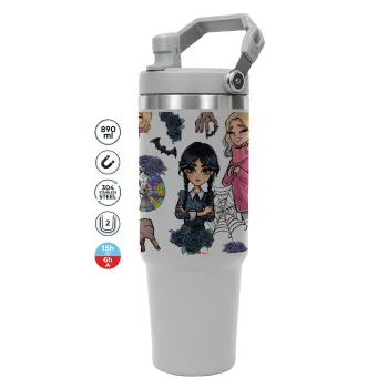 Wednesday and Enid Sinclair, GREY color, 890ml (30oz) stainless Steel Tumbler with Handle