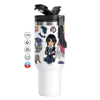 Wednesday and Enid Sinclair, Mega Stainless steel Tumbler with lid, double wall 1,2L