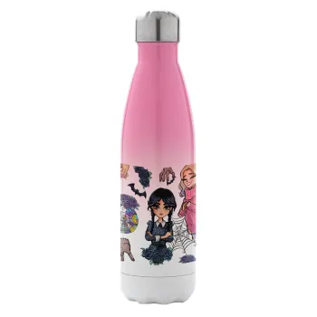 Wednesday and Enid Sinclair, Metal mug thermos Pink/White (Stainless steel), double wall, 500ml