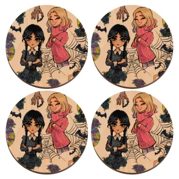 Wednesday and Enid Sinclair, ΣΕΤ x4 Σουβέρ ξύλινα στρογγυλά plywood (9cm)