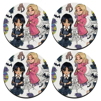 Wednesday and Enid Sinclair, SET of 4 round wooden coasters (9cm)