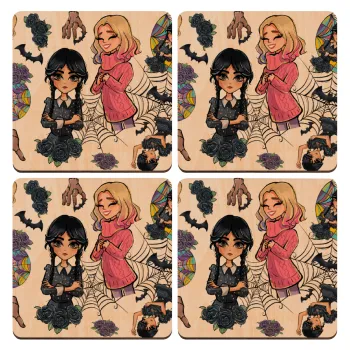 Wednesday and Enid Sinclair, ΣΕΤ x4 Σουβέρ ξύλινα τετράγωνα plywood (9cm)