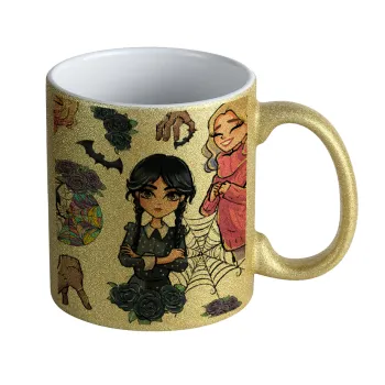 Wednesday and Enid Sinclair, Κούπα Χρυσή Glitter που γυαλίζει, κεραμική, 330ml