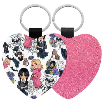 Wednesday and Enid Sinclair, Μπρελόκ PU δερμάτινο glitter καρδιά ΡΟΖ