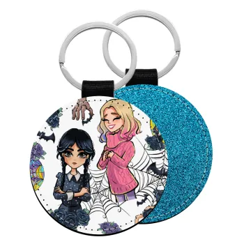 Wednesday and Enid Sinclair, Μπρελόκ Δερματίνη, στρογγυλό ΜΠΛΕ (5cm)