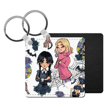 Wednesday and Enid Sinclair, Μπρελόκ Δερματίνη, τετράγωνο ΜΑΥΡΟ (5x5cm)