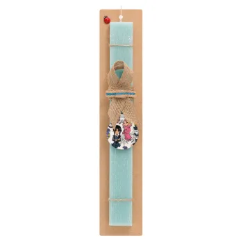 Wednesday and Enid Sinclair, Easter Set, wooden keychain & aromatic flat Easter candle (30cm) (TURQUOISE)