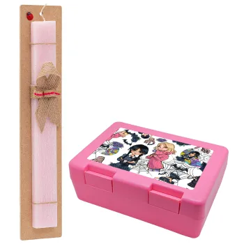 Wednesday and Enid Sinclair, Πασχαλινή Λαμπάδα με παιδικό δοχείο κολατσιού ΡΟΖ & κερί αρωματικό πλακέ (30cm) (ΡΟΖ)