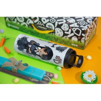 Wednesday and Enid Sinclair, Πασχαλινή Λαμπάδα με Travel Tumbler θερμό με διπλό καπάκι (600ml, BPA free) & κερί αρωματικό πλακέ (30cm) (ΤΙΡΚΟΥΑΖ)