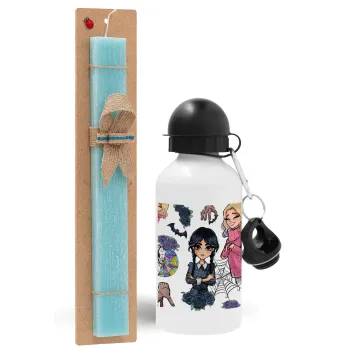 Wednesday and Enid Sinclair, Easter Set, metallic aluminum water bottle (500ml) & scented flat candle (30cm) (TURQUOISE)