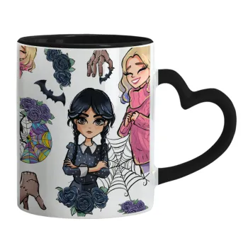 Wednesday and Enid Sinclair, Mug heart black handle, ceramic, 330ml
