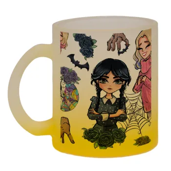 Wednesday and Enid Sinclair, Κούπα γυάλινη δίχρωμη με βάση το κίτρινο ματ, 330ml