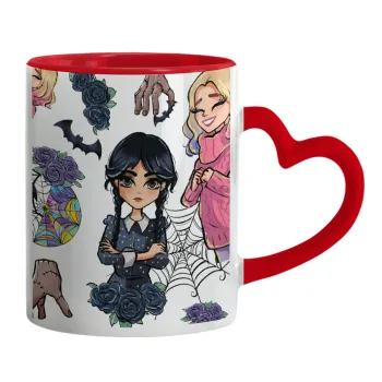 Wednesday and Enid Sinclair, Κούπα καρδιά χερούλι κόκκινη, κεραμική, 330ml