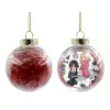 Transparent Christmas tree ball ornament with red filling 8cm