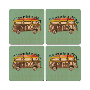 Outerbanks Pogue Life, ΣΕΤ x4 Σουβέρ ξύλινα τετράγωνα plywood (9cm)