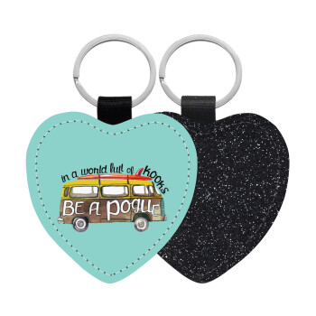 Outerbanks Pogue Life, Μπρελόκ PU δερμάτινο glitter καρδιά ΜΑΥΡΟ