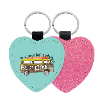 Outerbanks Pogue Life, Μπρελόκ PU δερμάτινο glitter καρδιά ΡΟΖ