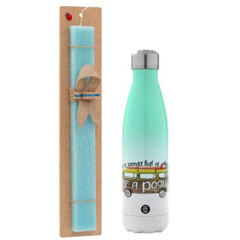 Outerbanks Pogue Life, Easter Set, Metallic green/white thermos (Stainless steel), double-walled, 500ml & scented flat Easter candle (30cm) (TURQUOISE)