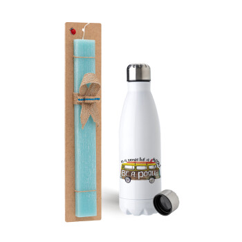 Outerbanks Pogue Life, Easter Set, metallic stainless steel water bottle (750ml) & aromatic flat Easter candle (30cm) (TURQUOISE)