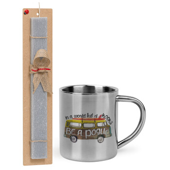 Outerbanks Pogue Life, Easter Set, metallic thermal cup (300ml) & Easter aromatic flat candle (30cm) (GRAY)