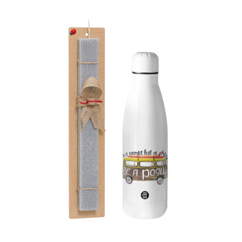 Outerbanks Pogue Life, Easter Set, metallic stainless thermos bottle (500ml) & scented flat Easter candle (30cm) (GRAY)