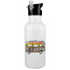 White water bottle with straw, stainless steel 600ml