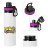 Metallic water bottle with safety lid, 850ml aluminum