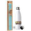 Easter Set, metallic stainless steel water bottle (750ml) & aromatic flat Easter candle (30cm) (TURQUOISE)