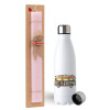 Easter Set, metallic stainless steel water bottle (750ml) & scented flat Easter candle (30cm) (PINK)