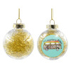 Transparent Christmas tree ball ornament with gold filling 8cm
