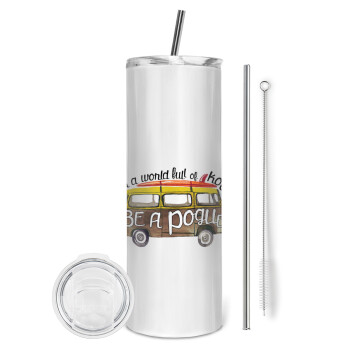 Outerbanks Pogue Life, Eco friendly stainless steel tumbler 600ml, with metal straw & cleaning brush