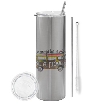 Outerbanks Pogue Life, Eco friendly stainless steel Silver tumbler 600ml, with metal straw & cleaning brush