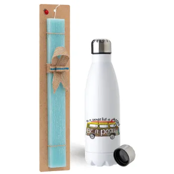 Outerbanks Pogue Life, Easter Set, metallic stainless steel water bottle (750ml) & aromatic flat Easter candle (30cm) (TURQUOISE)