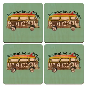 Outerbanks Pogue Life, ΣΕΤ x4 Σουβέρ ξύλινα τετράγωνα plywood (9cm)