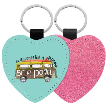 Outerbanks Pogue Life, Μπρελόκ PU δερμάτινο glitter καρδιά ΡΟΖ