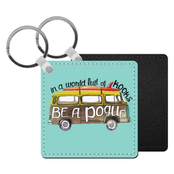 Outerbanks Pogue Life, Μπρελόκ Δερματίνη, τετράγωνο ΜΑΥΡΟ (5x5cm)