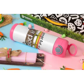 Outerbanks Pogue Life, Easter candle, Childrens hot water bottle, stainless steel, with safety straw, PINK (500ml)