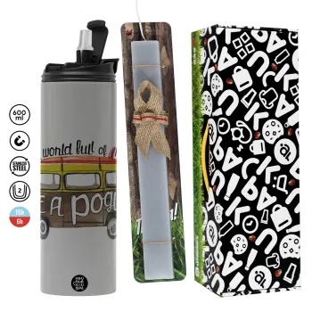 Outerbanks Pogue Life, Πασχαλινή Λαμπάδα με Travel Tumbler θερμό (600ml, BPA free) & κερί αρωματικό πλακέ (30cm) (ΓΚΡΙ)