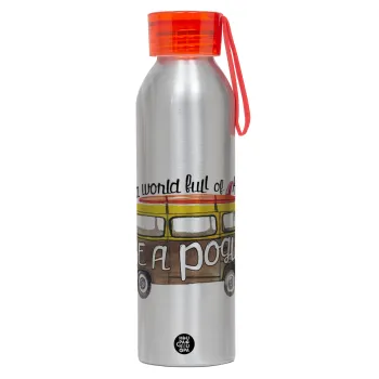 Outerbanks Pogue Life, Αλουμινένιο Αθλητικό Μπουκάλι 650ml – Ασημί με Κόκκινο Καπάκι και Λουράκι Σιλικόνης