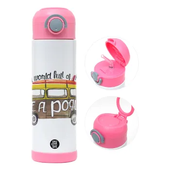 Outerbanks Pogue Life, Children's hot water bottle, stainless steel, with safety straw, PINK (500ml)