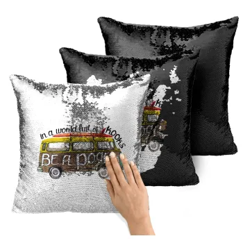 Outerbanks Pogue Life, Μαξιλάρι καναπέ Μαγικό Μαύρο με πούλιες 40x40cm περιέχεται το γέμισμα