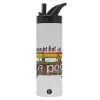 Metallic thermos bottle with straw & handle, stainless steel (Stainless steel 304), double-walled, 600ml.