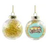 Transparent Christmas tree ball ornament with gold filling 8cm