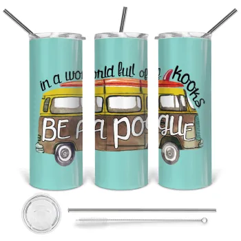 Outerbanks Pogue Life, Tumbler ποτήρι θερμό από ανοξείδωτο ατσάλι 600ml, με μεταλλικό καλαμάκι & βούρτσα καθαρισμού