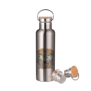 Outerbanks paradise on earth, Stainless steel Silver with wooden lid (bamboo), double wall, 750ml