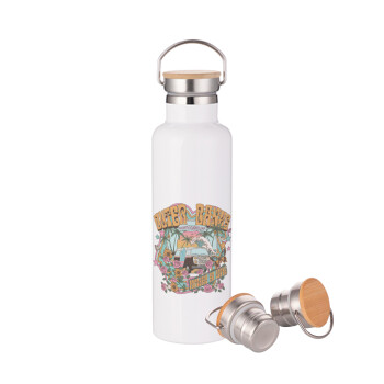 Outerbanks paradise on earth, Stainless steel White with wooden lid (bamboo), double wall, 750ml